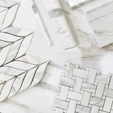 Calacatta Gold Italian Marble Basketweave Mosaic Tile with Calacatta Oro Dots Honed