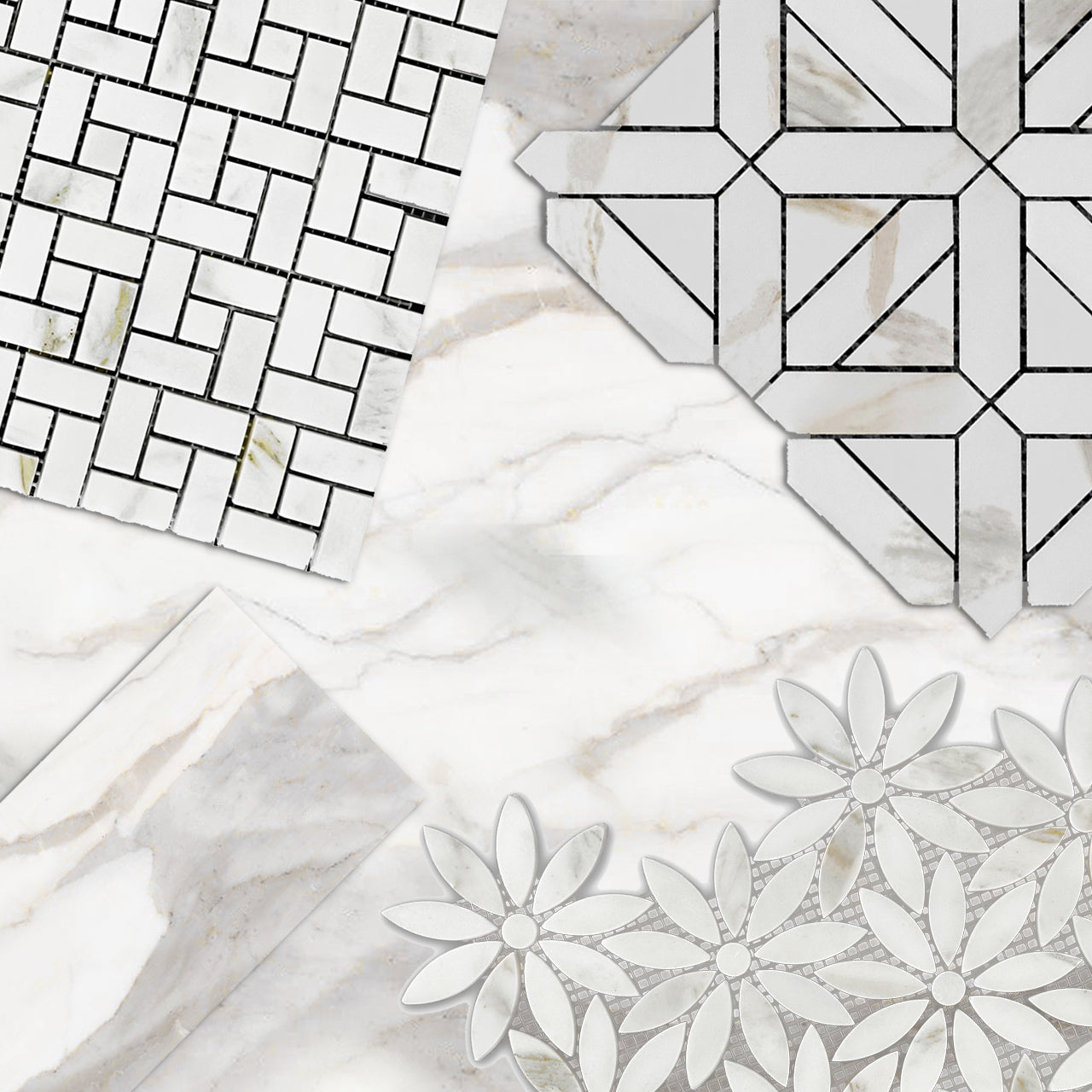 Calacatta Gold Italian Marble with Calacatta Gold Accent Daisy Flower Waterjet Mosaic Tile Honed