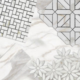 Calacatta Gold Italian Marble with Calacatta Gold Accent Daisy Flower Waterjet Mosaic Tile Polished