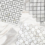 Calacatta Gold Italian Marble Penny Circles Mosaic Tile with Calacatta Circles Polished