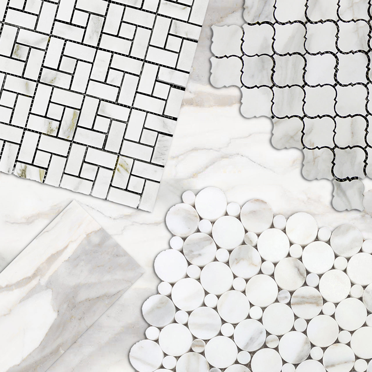 Calacatta Gold Italian Marble Penny Circles Mosaic Tile with Calacatta Circles Polished