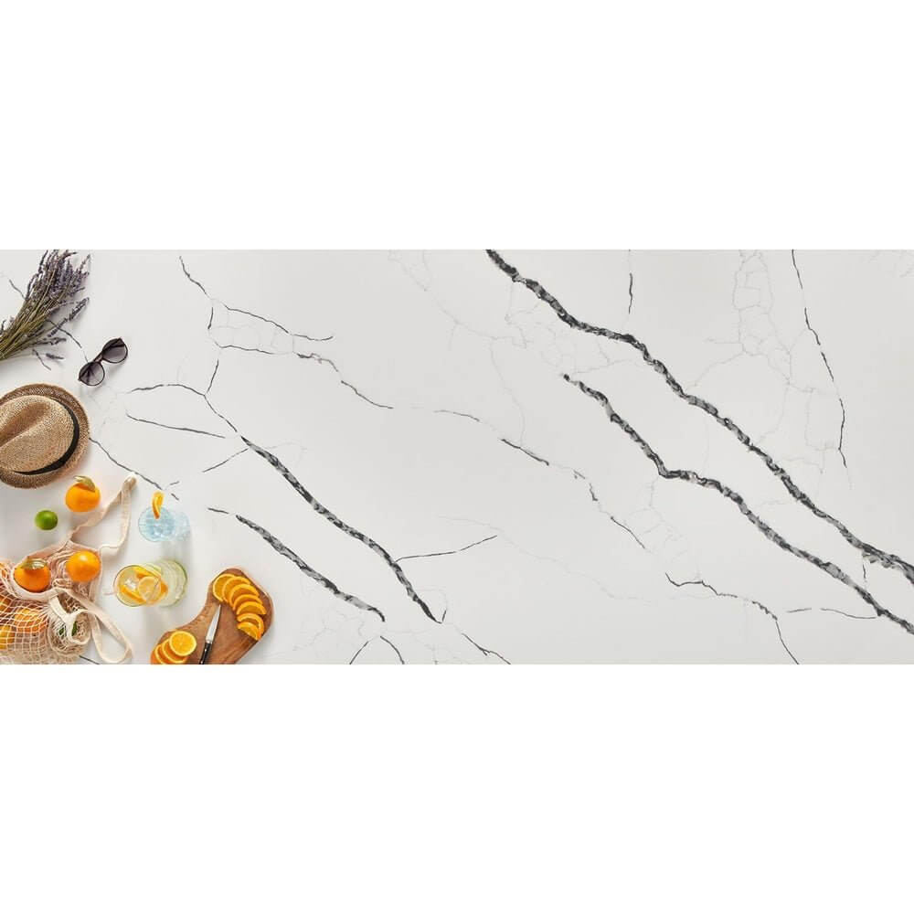 Calacatta Black Quartz Countertop Polished Slab Bookmatch 127 X 64