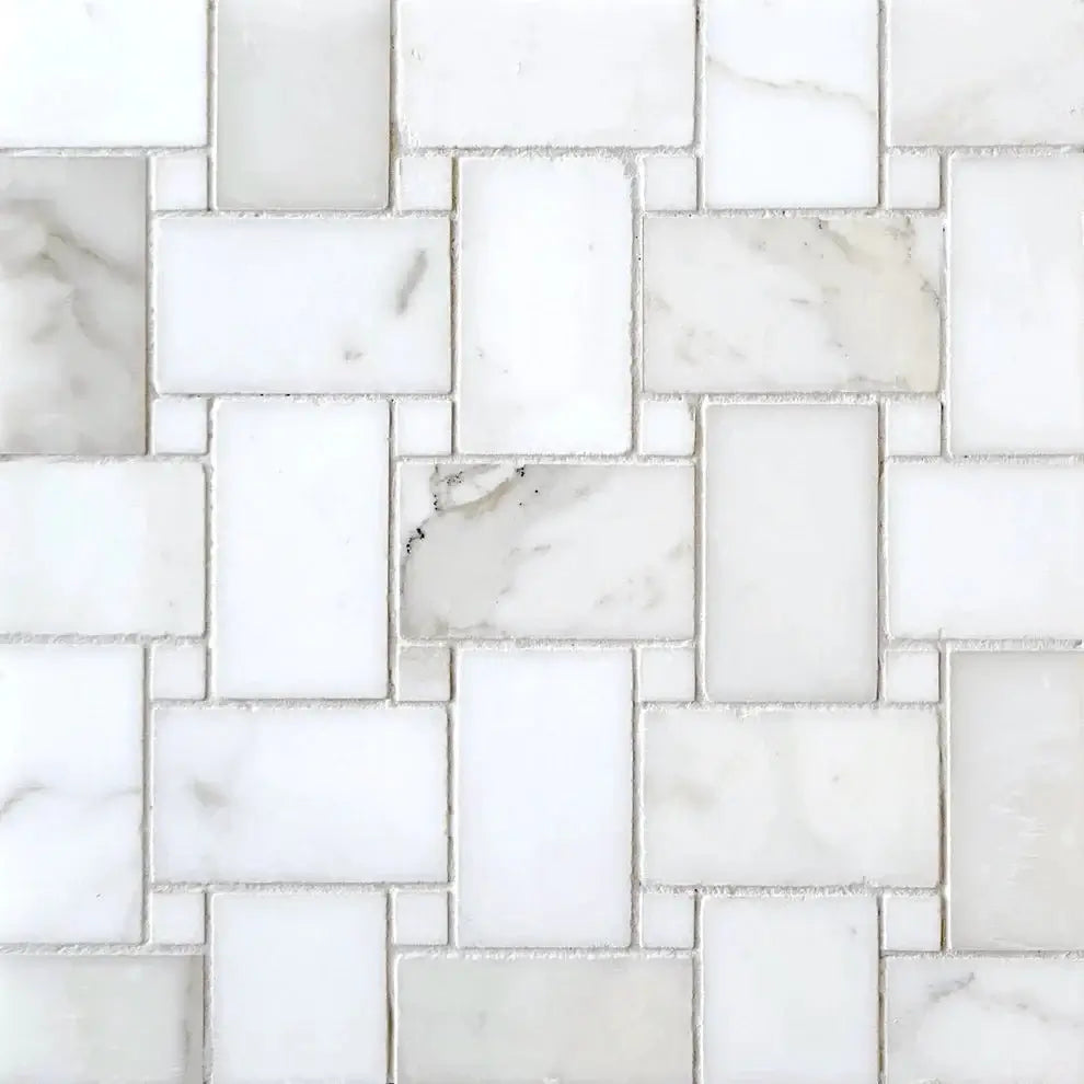 Calacatta Gold Dot Basketweave Mosaic Italiano