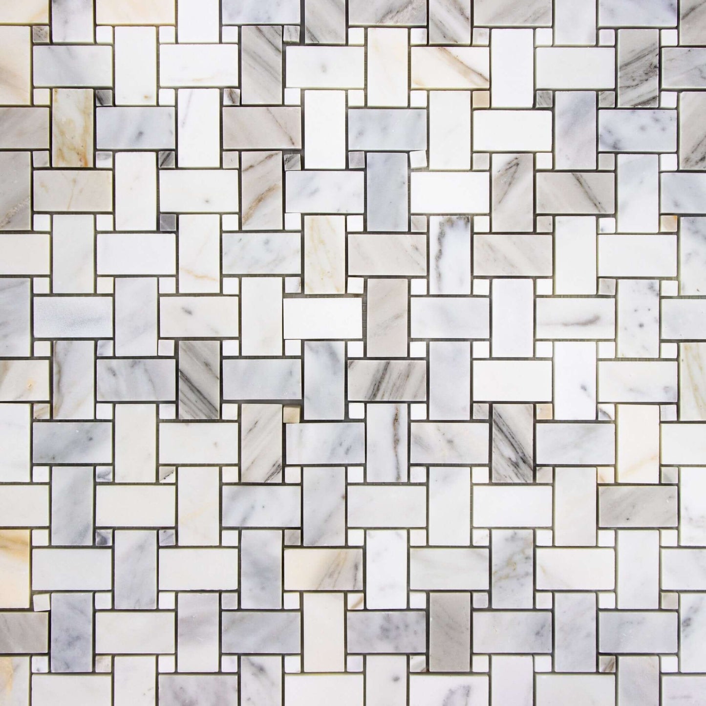 Calacatta Gold Dot Basketweave Mosaic Italiano