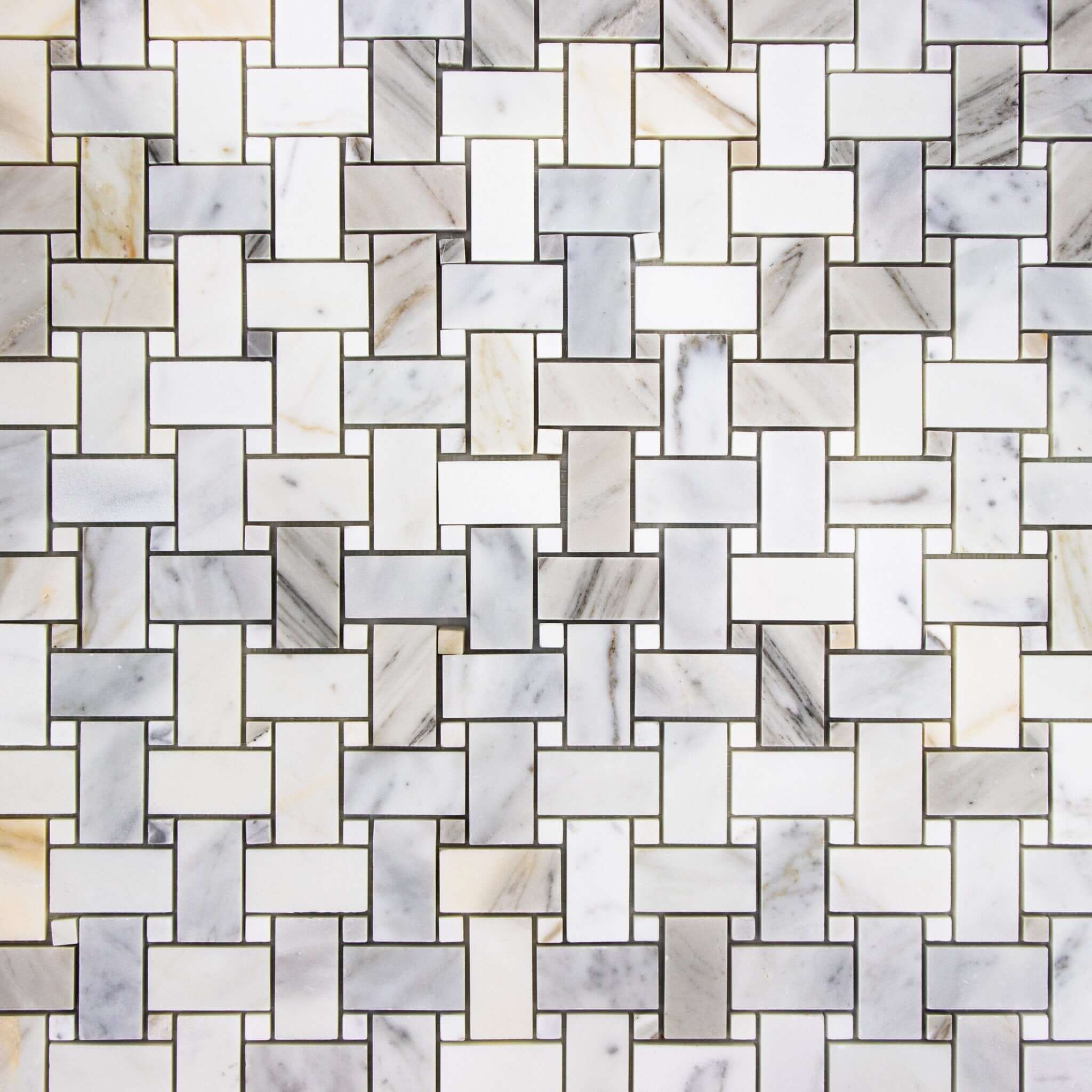 Calacatta Gold Dot Basketweave Mosaic Italiano