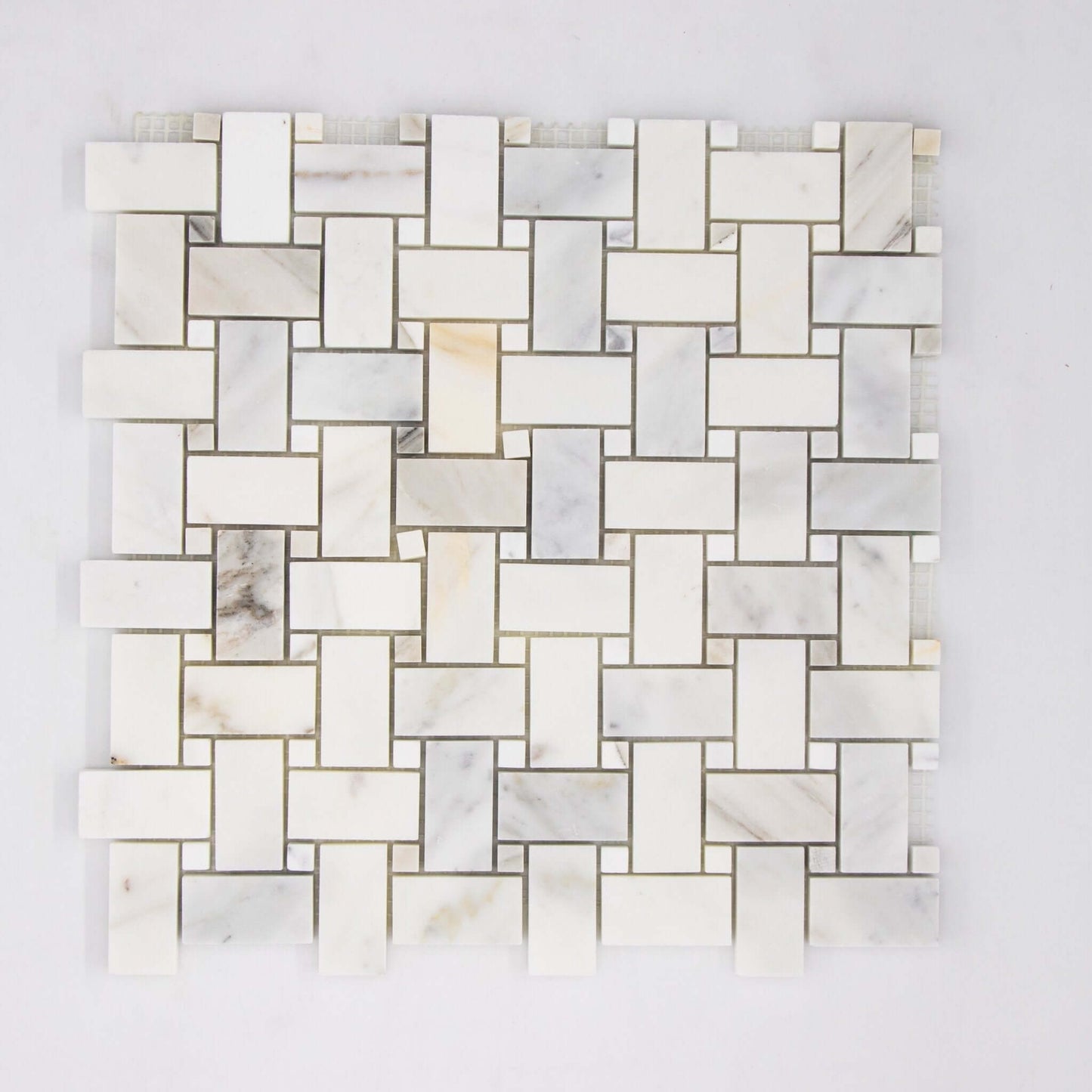 Calacatta Gold Dot Basketweave Mosaic Italiano