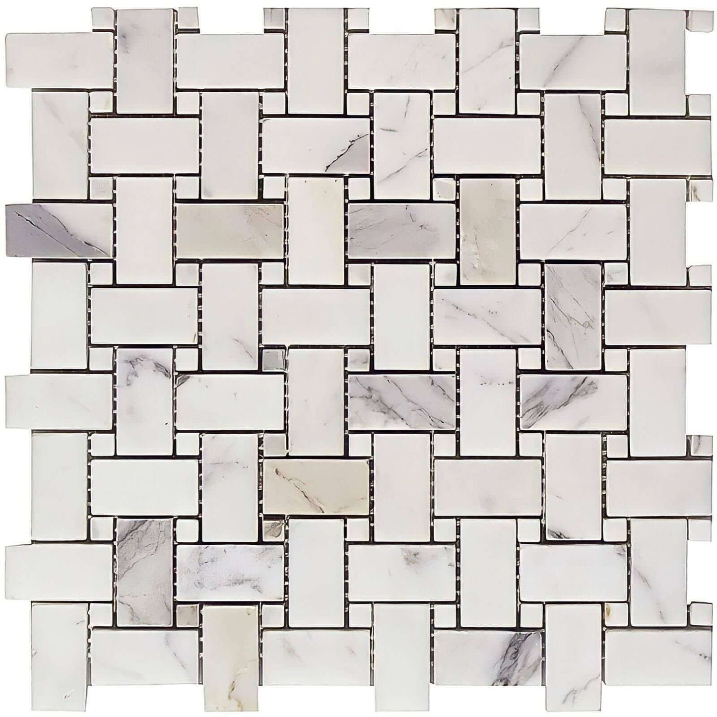 Calacatta Gold Dot Basketweave Mosaic Italiano