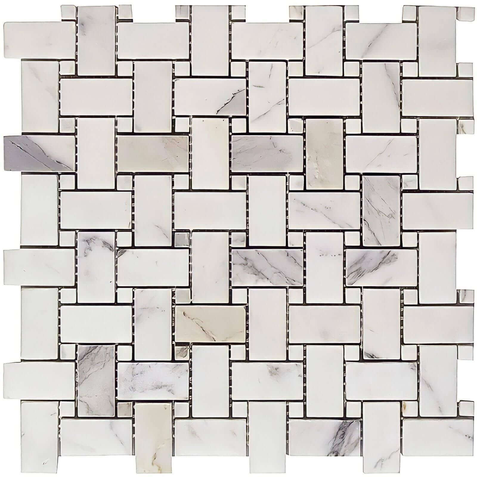 Calacatta Gold Dot Basketweave Mosaic Italiano