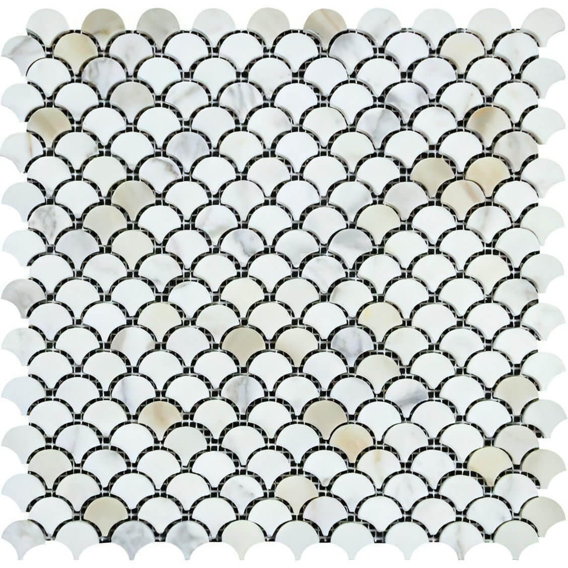 Calacatta Gold Marble Honed Fish Scale / Fan Mosaic Tile
