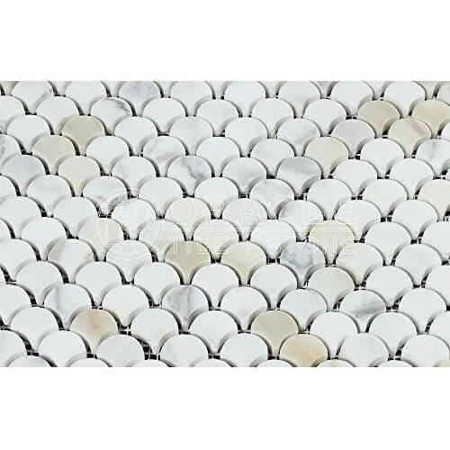 Calacatta Gold Marble Honed Fish Scale / Fan Mosaic Tile