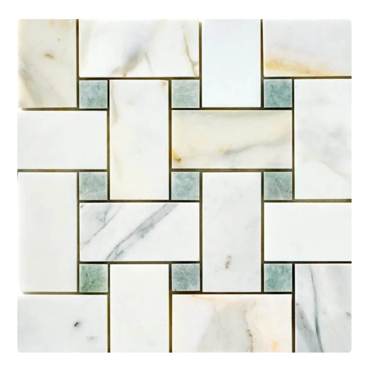 Jumbo Calacatta Green CalaVerde Large Basketweave Marble Mosaic