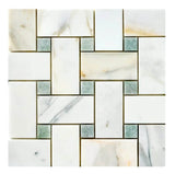 Jumbo Calacatta Green CalaVerde Large Basketweave Marble Mosaic