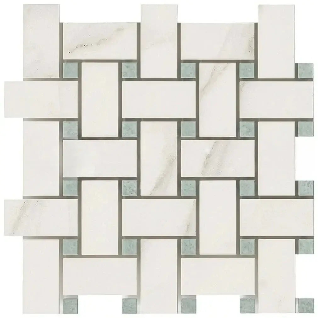 Jumbo Calacatta Green CalaVerde Large Basketweave Marble Mosaic