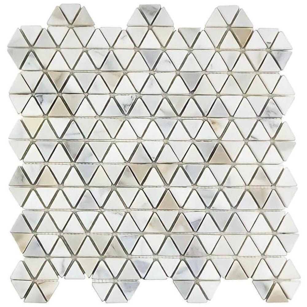 Calacatta Gold Tumbled Triangle / Prism Marble Mosaic Tile