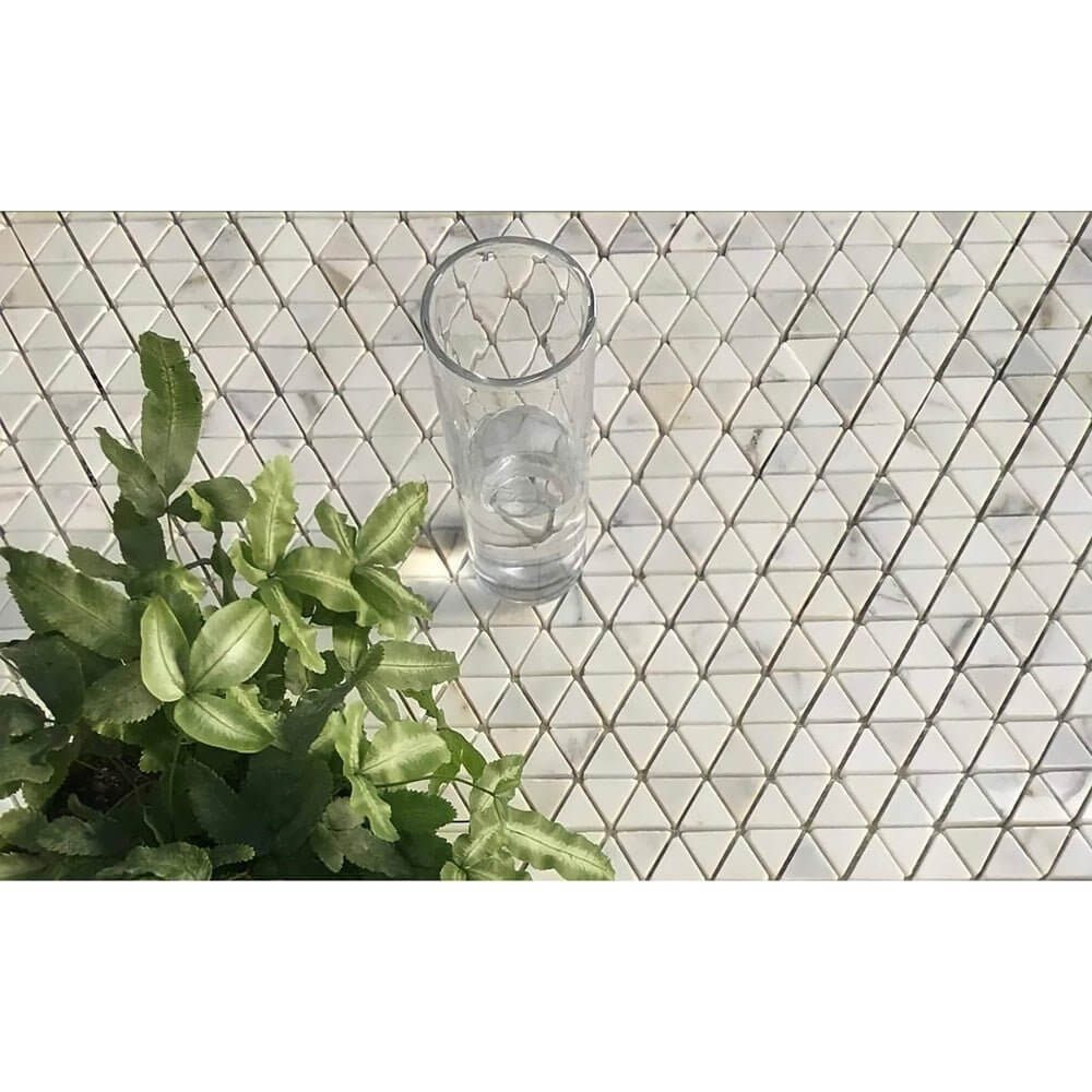 Calacatta Gold Tumbled Triangle / Prism Marble Mosaic Tile