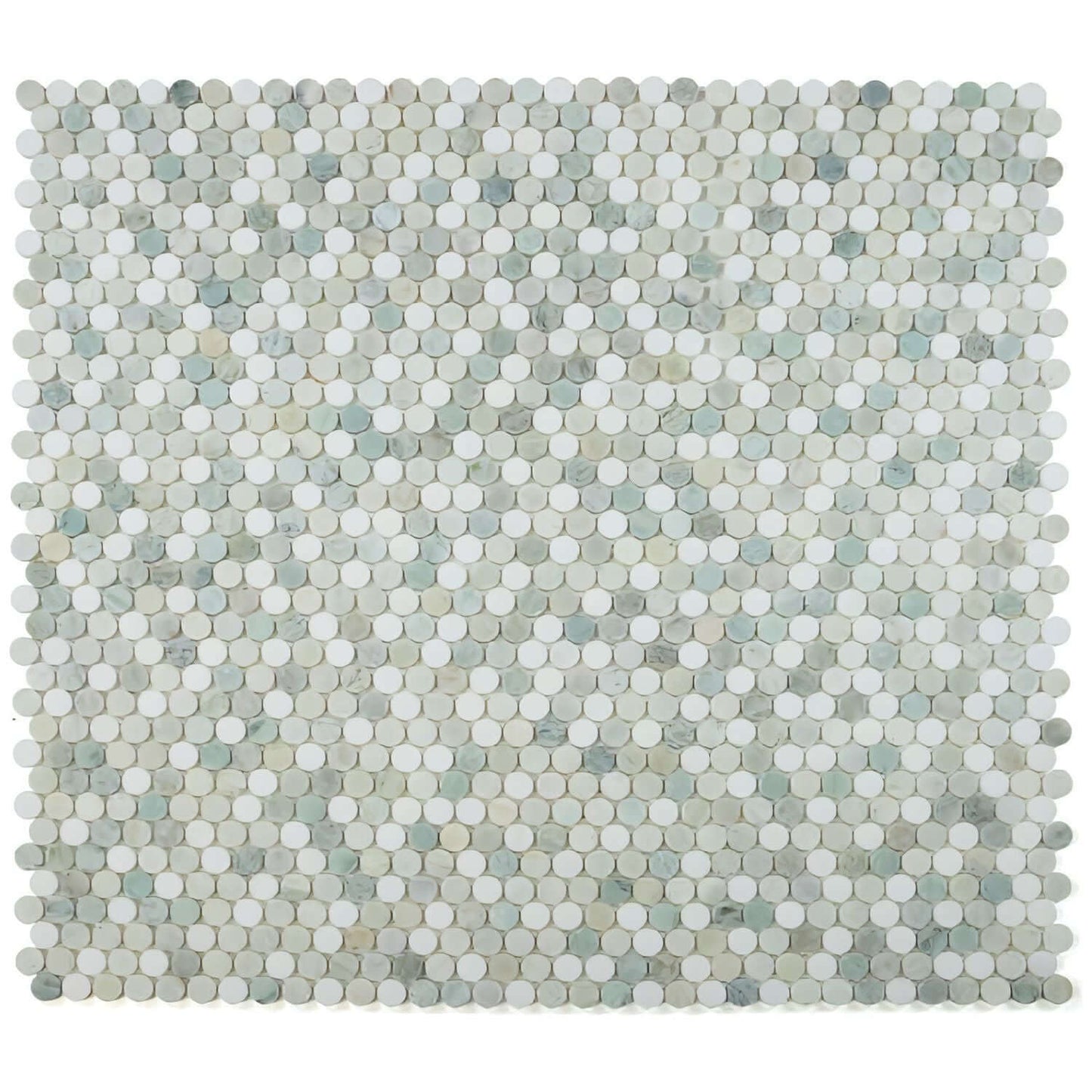 Calacatta Green CalaVerde Honed Penny Round Marble Mosaic 11 x 11.75