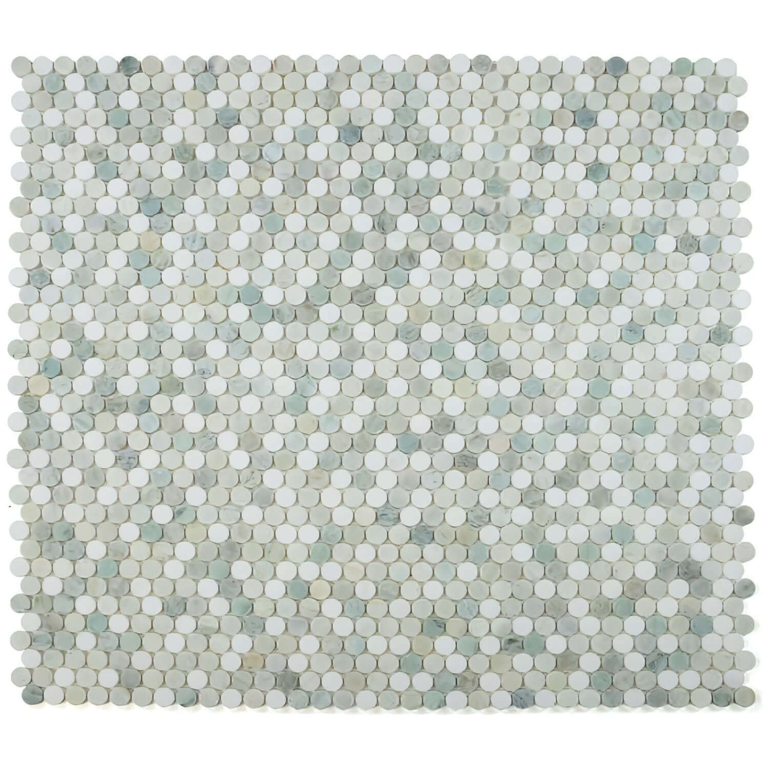 Calacatta Green CalaVerde Honed Penny Round Marble Mosaic 11 x 11.75