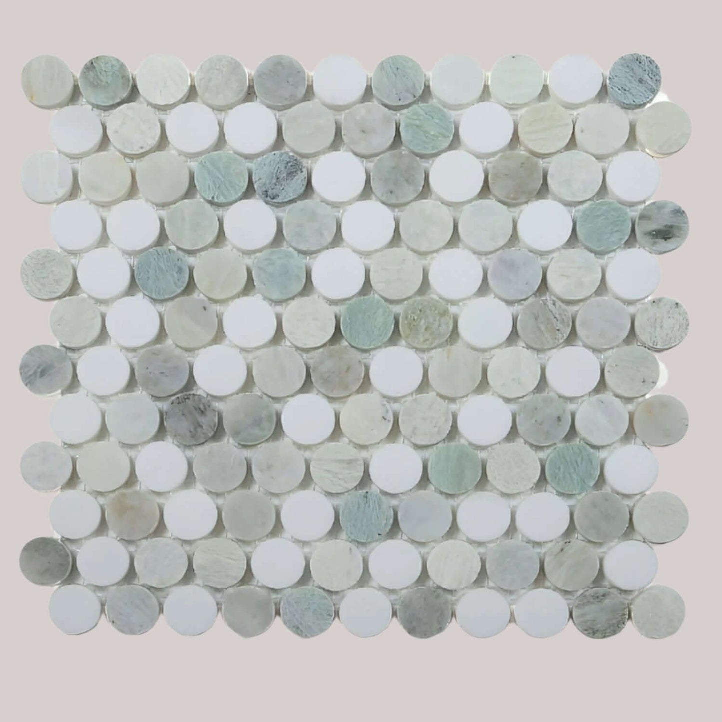 Calacatta Green CalaVerde Honed Penny Round Marble Mosaic 11 x 11.75