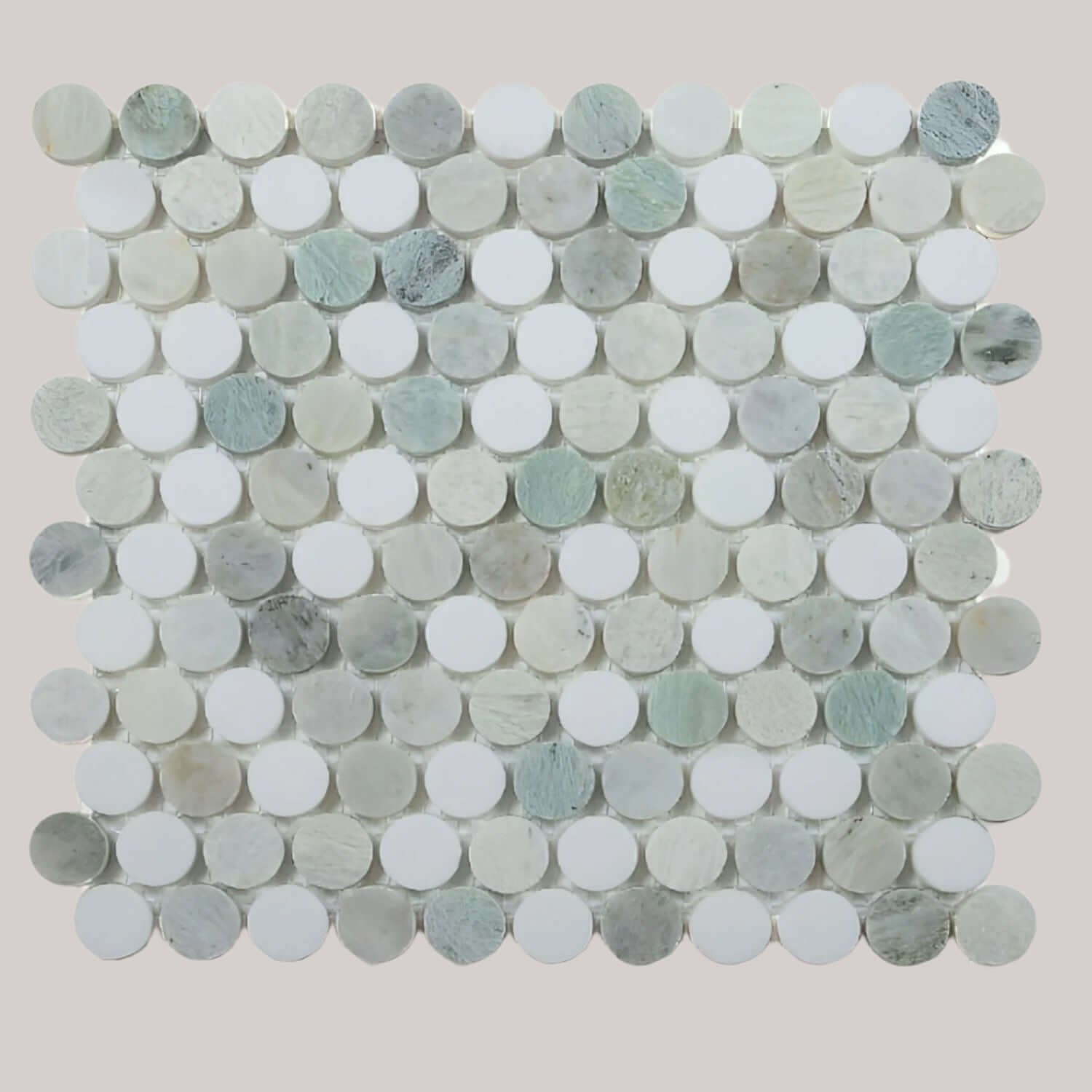 Calacatta Green CalaVerde Honed Penny Round Marble Mosaic 11 x 11.75