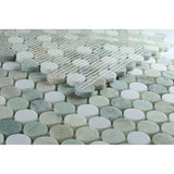 Calacatta Green CalaVerde Honed Penny Round Marble Mosaic 11 x 11.75
