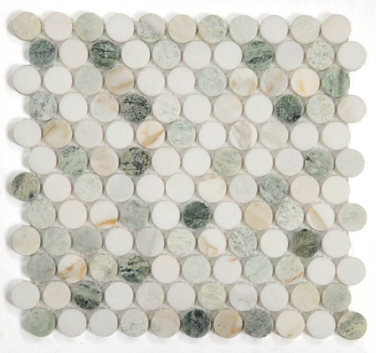 Calacatta Green Penny Round CalaVerde Polished 11 x 11.75