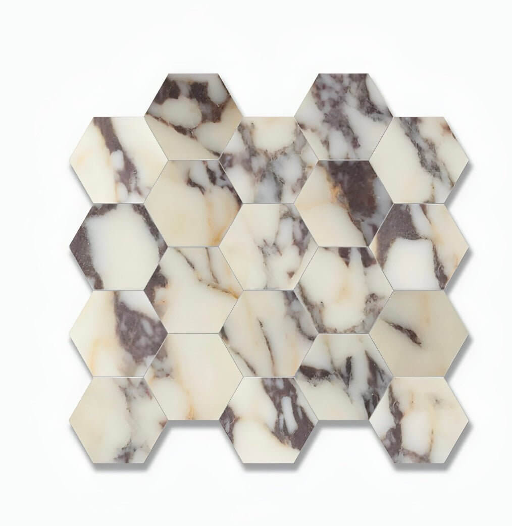 Calacatta Violet Purple 3″ Hexagon Mosaic Tile