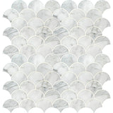 Calacatta White Large Fan 12.8x10.43 Polished Mosaic Tile