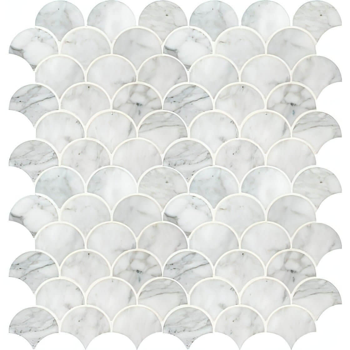 Calacatta White Large Fan 12.8x10.43 Polished Mosaic Tile