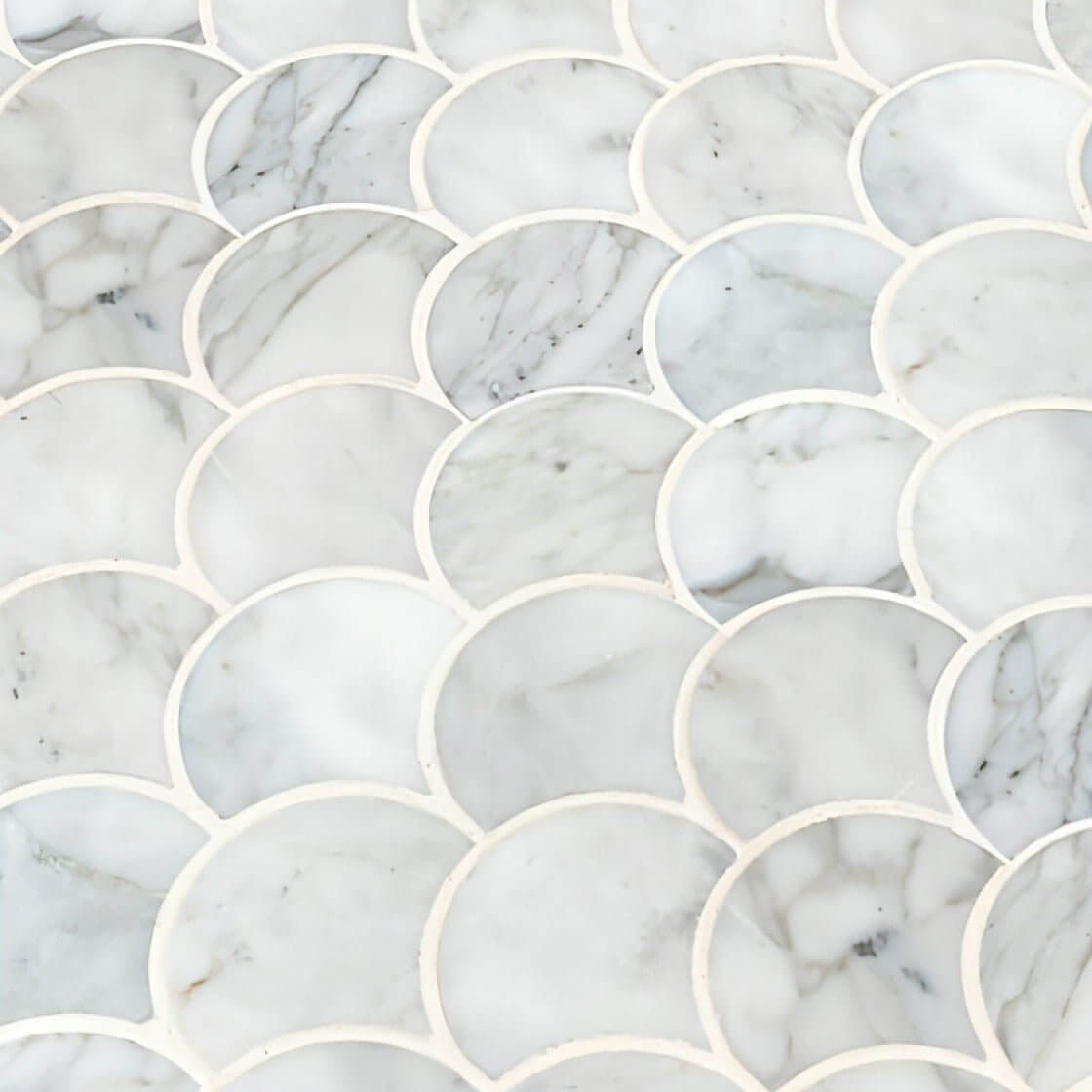 Calacatta White Large Fan 12.8x10.43 Polished Mosaic Tile