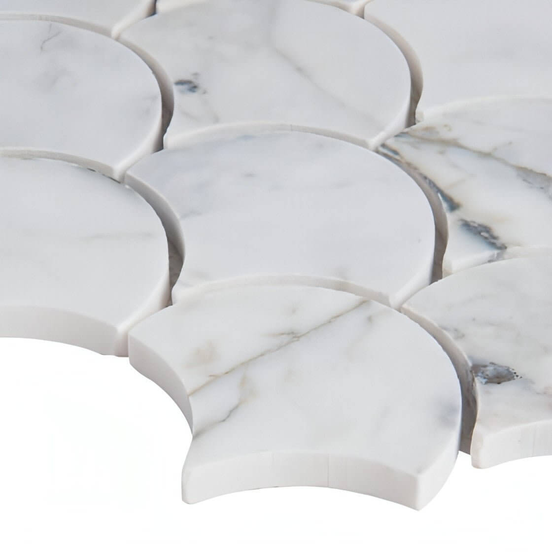 Calacatta White Large Fan 12.8x10.43 Polished Mosaic Tile