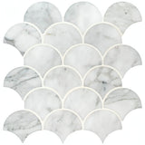 Calacatta White Large Fan 12.8x10.43 Polished Mosaic Tile