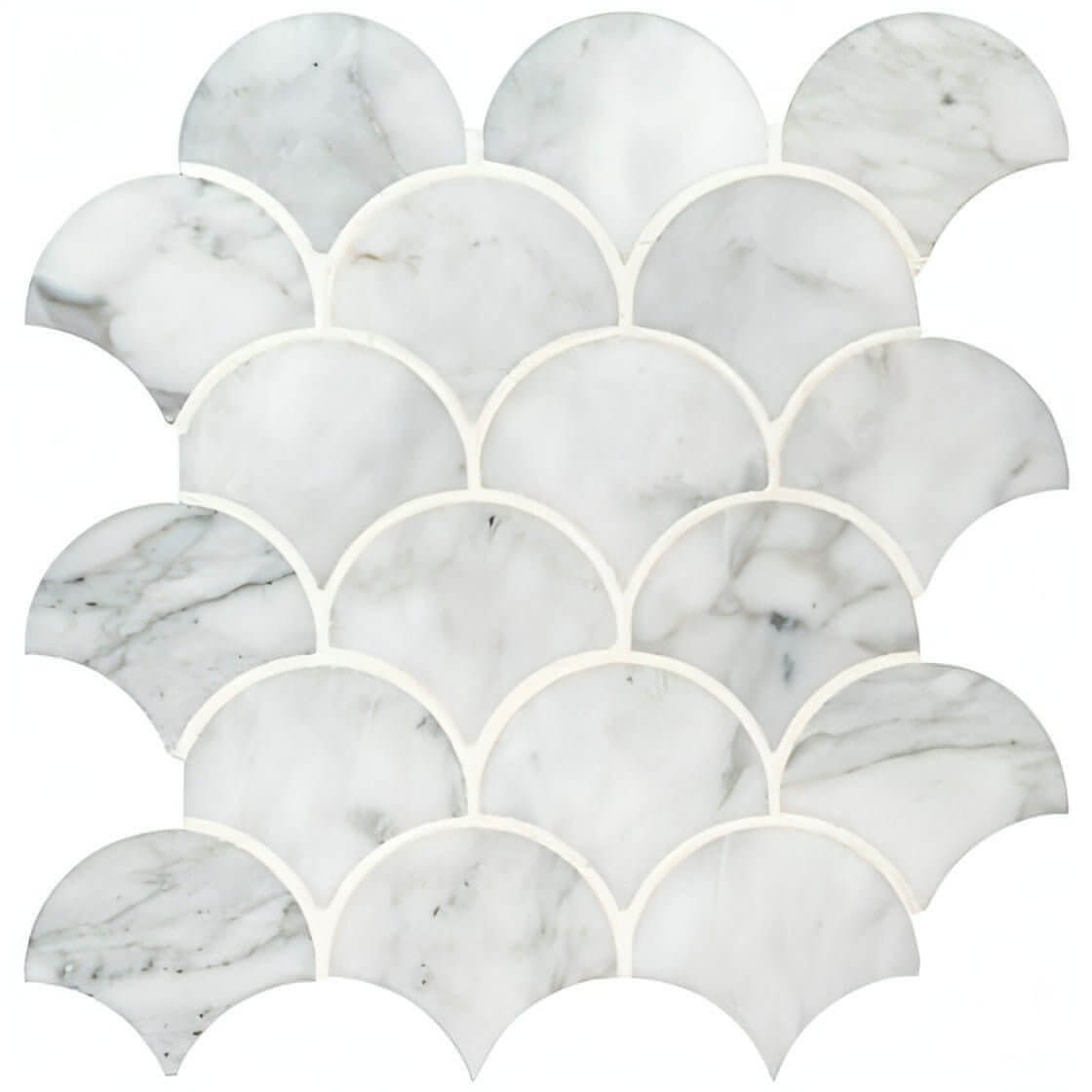 Calacatta White Large Fan 12.8x10.43 Polished Mosaic Tile