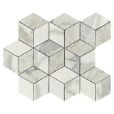 Calacatta Gold Italian Marble Rhombus 3D Cube Diamond Mosaic Tile Honed