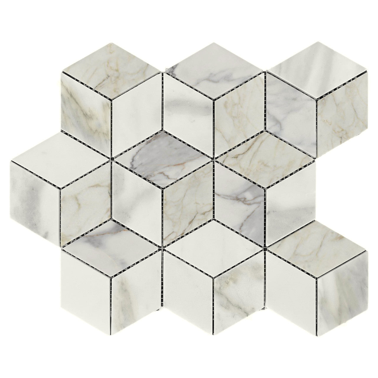 Calacatta Gold Italian Marble Rhombus 3D Cube Diamond Mosaic Tile Honed