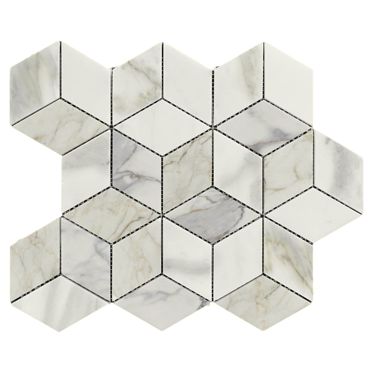 Calacatta Gold Italian Marble Rhombus 3D Cube Diamond Mosaic Tile Polished