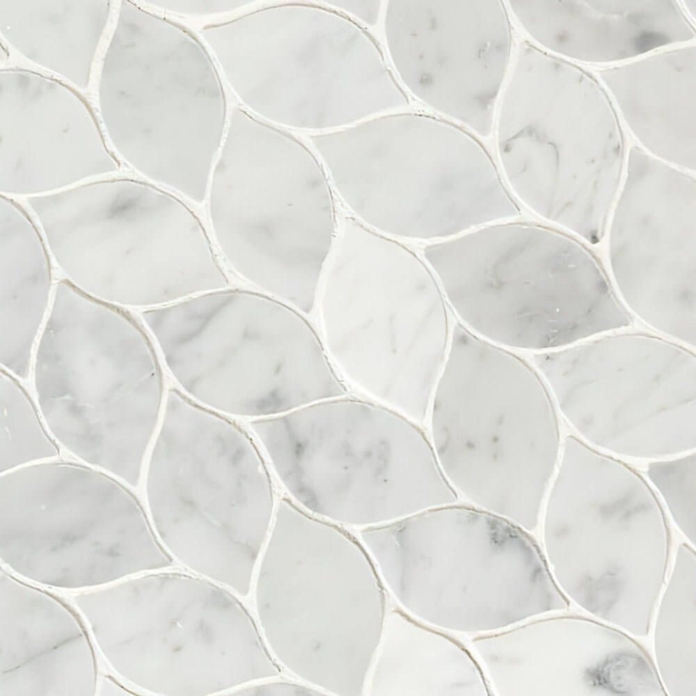 Carrara White Blanco Pattern Honed Marble Mosaic Leaf Pattern 11.62 x13.38