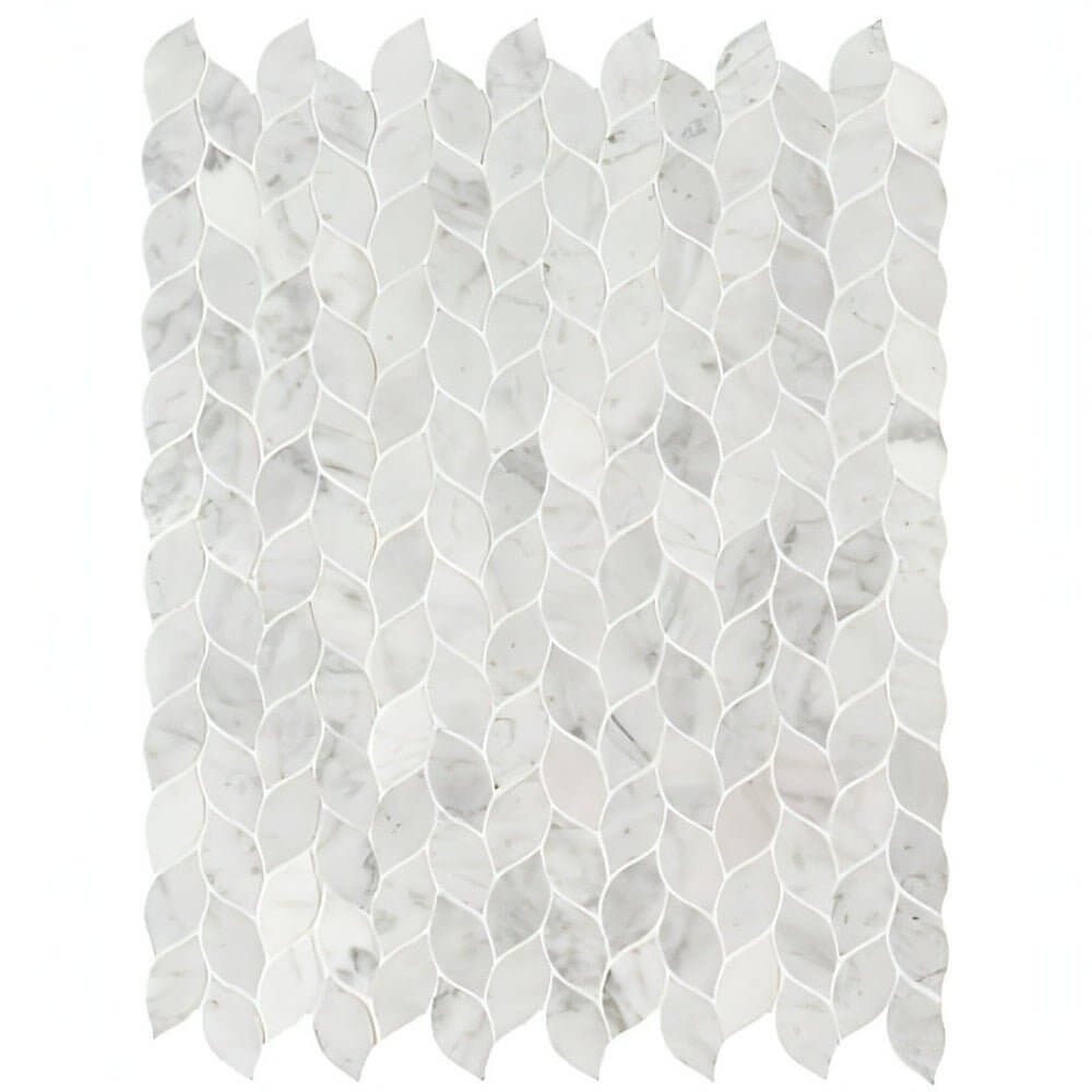 Carrara White Blanco Pattern Honed Marble Mosaic Leaf Pattern 11.62 x13.38
