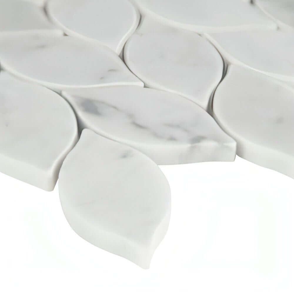Carrara White Blanco Pattern Honed Marble Mosaic Leaf Pattern 11.62 x13.38