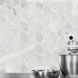 Carrara White Blanco Pattern Honed Marble Mosaic Leaf Pattern 11.62 x13.38