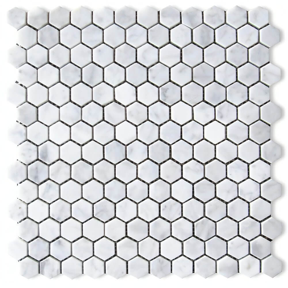 Carrara White Marble 1" Hexagon Mosaic