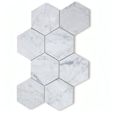 Carrara Venato Marble 5" Large Hexagon Mosaic Tile