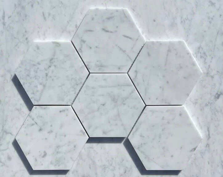 Carrara Venato Marble 5" Large Hexagon Mosaic Tile