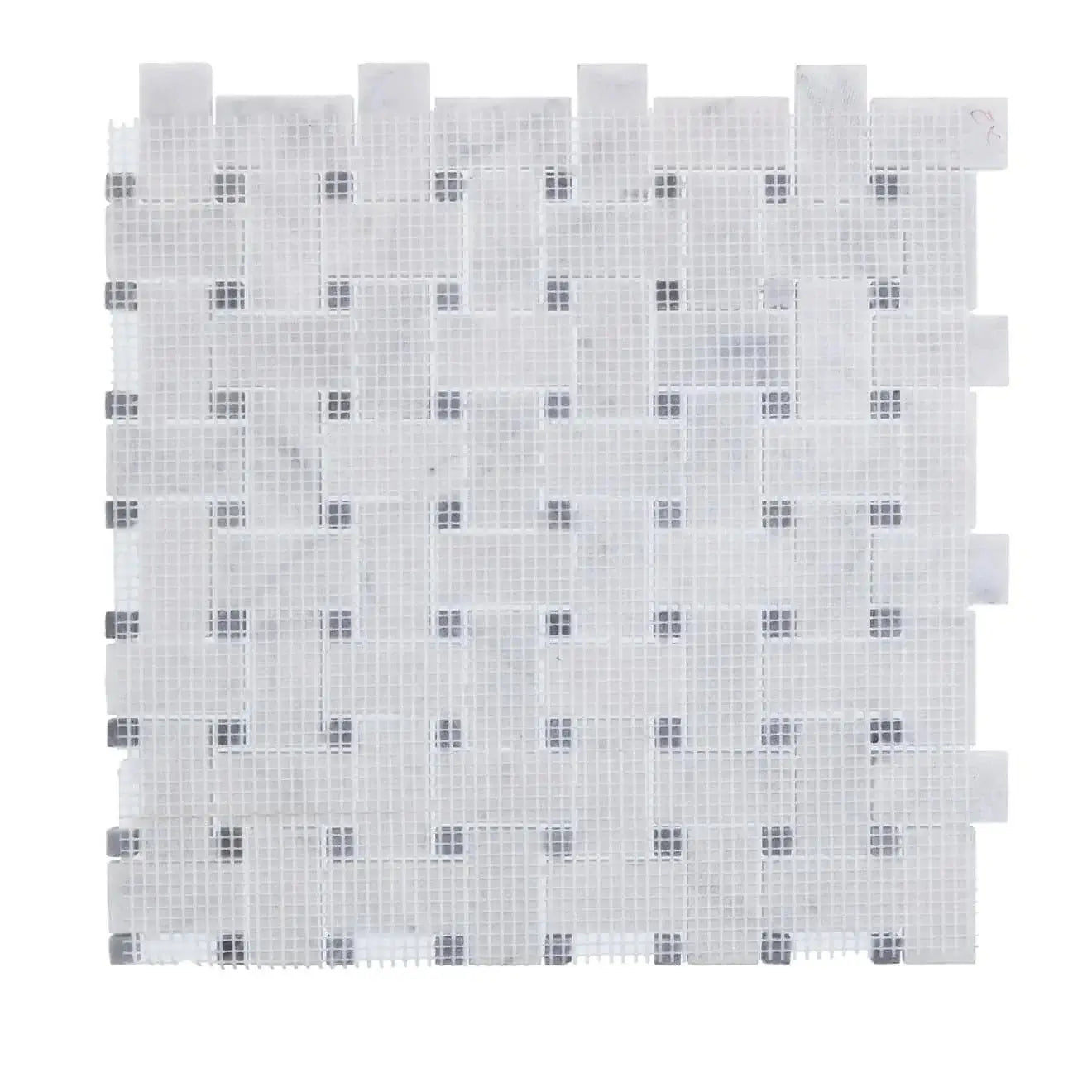 Carrara White Marble Basketweave Mosaic Tile W/ Black Dots