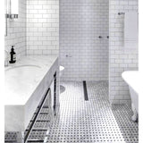 Carrara White Marble Basketweave Mosaic Tile W/ Black Dots