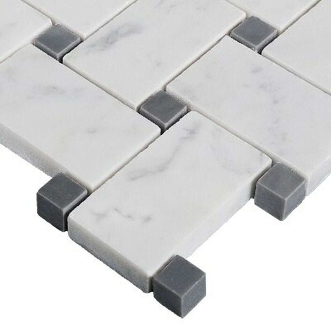 Carrara White Marble Basketweave Mosaic Tile Bardiglio Dots