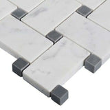Carrara White Marble Basketweave Mosaic Tile Bardiglio Dots