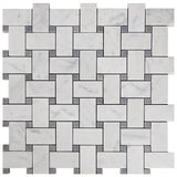 Carrara White Marble Basketweave Mosaic Tile Bardiglio Dots