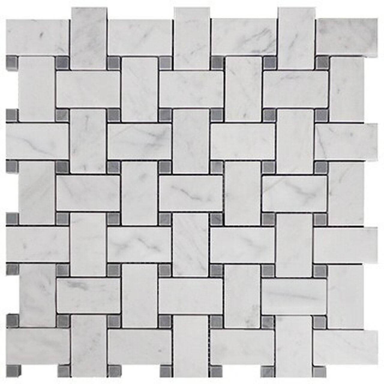 Carrara White Marble Basketweave Mosaic Tile Bardiglio Dots