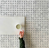 Jumbo Carrara White Marble Honed Large Basketweave Mosaic Tile W/ Gray Dots
