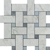 Jumbo Carrara White Marble Honed Large Basketweave Mosaic Tile W/ Gray Dots